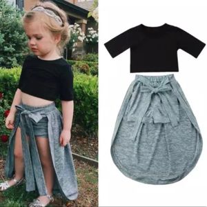 2 piece set top with shorts and attached overskirt